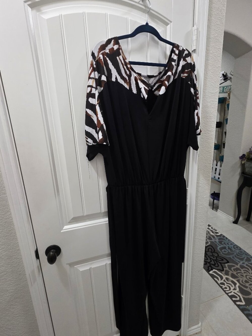 Avenue 22/24 Black Animal Print Belted Wide Leg Jumpsuit Plus Size